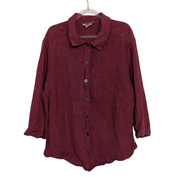 Mishi 100% Wearable Linen Shirt Womens Size Large Red 3/4 Sleeves Button Front - Picture 1 of 10